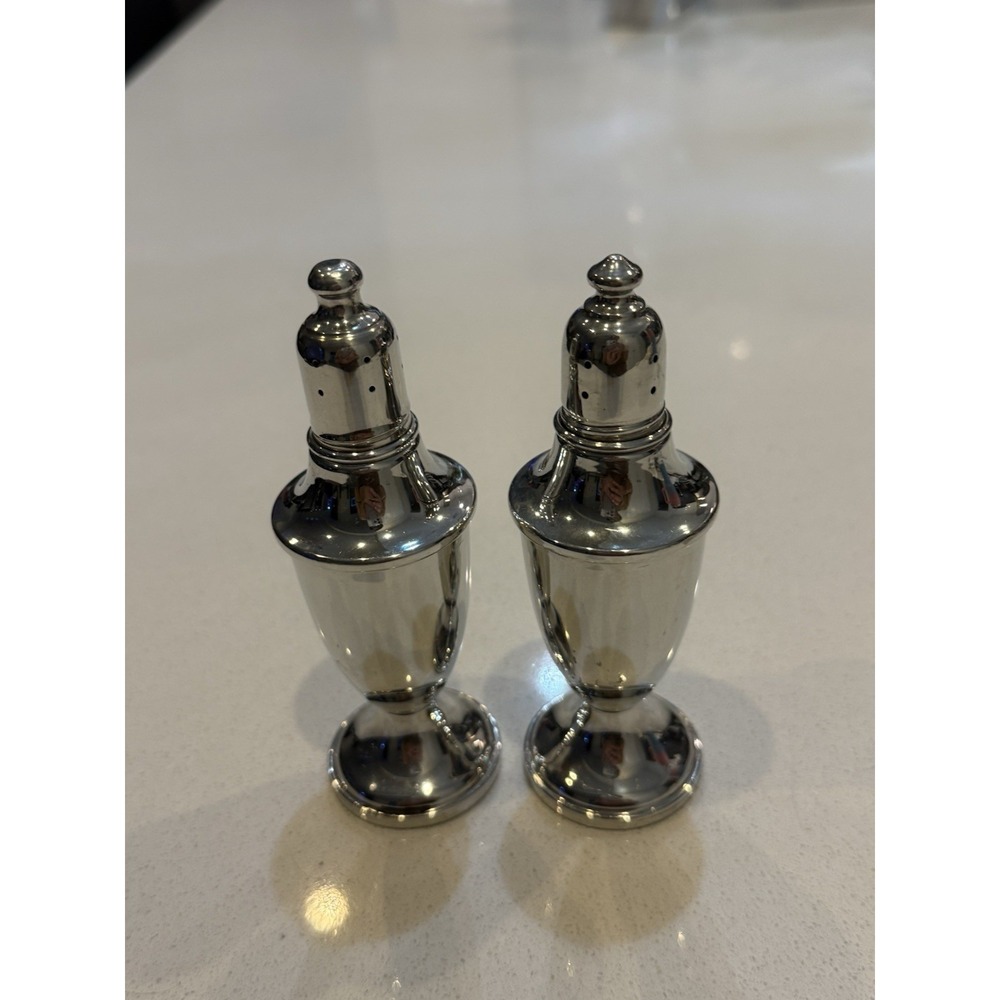 Vintage WEB Pewter Silver‎ Weighted Salt & Pepper Shakers